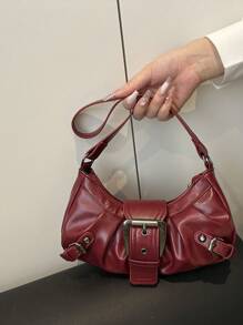 1 件女式复古机车朋克风格铆钉装饰可调节肩带大容量柔软仿油皮革渐变色单肩腋下包，适合工作、通勤、约会、派对