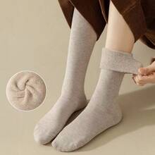 1/2/3/4双装女士过膝袜，保暖内衬，中筒袜，冬季保暖睡袜，舒适
