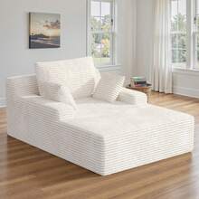 Nalupatio 51'' Oversized Chaise Lounge Chair Indoor, Non-Assembly Deep Seat Sofa Bed Corduroy Sleeper Cloud Couch With 2pcs Pillows For Reading Living Room - 米色 - 查看 3