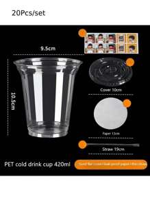 10pcs 20Pcs 50pcs/Set 360/400/420/500/520ml Plastic Drinking Cups With Lids Disposable Cups For DIY Iced Coffee Smoothie Cold Drinks Thick Direct Drinking Cup Milkshake Hot Coco Birthday Party Supplies With Random Kawaii Sticks
