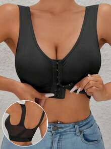 1 pezzo EssElegance Reggiseno sportivo senza ferretto ad alto supporto con pannelli imbottiti e in rete, vestibilità elastica traspirante adatta per yoga, corsa e allenamento - nero - Visualizzare 1