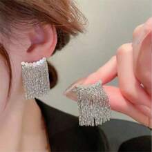 1 Pair Crescent Shaped Fringed Earrings, Minimalist & Versatile