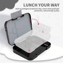 Tritan 材质带闪光便当盒 - 大号午餐盒 - 4-6 个隔层，防漏，便携手柄，适合返校使用 - 黑色 - 查看 3