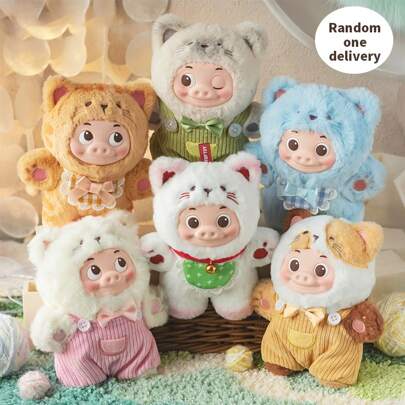 Miniso TOP TOY G G Bond 毛绒盲盒，可爱小猪变身小猫咪角色扮演，柔软毛绒，收藏品，桌面摆件，包包挂饰，送给朋友的完美生日礼物（1个，随机发货）