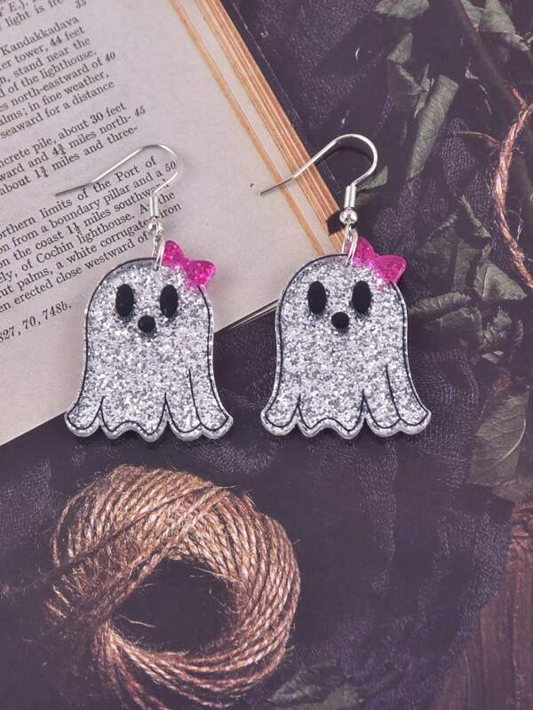 1 Pair Ghost & Bow Decor Halloween Earrings For Women, Party Jewelry