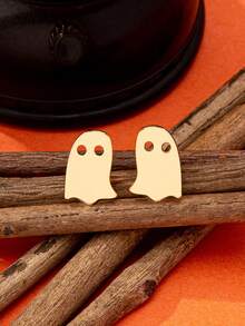 1 Pair Golden Color Minimalist Ghouls Ghost Halloween Earring For Women