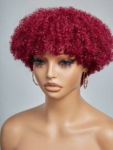 HJ WEAVE BEAUTY Perruques coupe Pixie bordeaux #99J, cheveux humains brésiliens courts, coupe au carré, pour femmes, perruque entièrement bouclée, densité 180 % - S99J - Voir 4