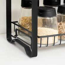 Especiero, Organizado de especias, Estante de metal de 2 pisos para cocina con revestimiento de plástico, Patas antideslizantes, Fácil de montar, para baño, Negro - Negro - Ver 5