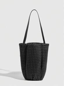 高品质手工编织奢华单肩包，简约水桶包带小袋，大容量手提包，质量有保证 - 彩色 - 查看 6