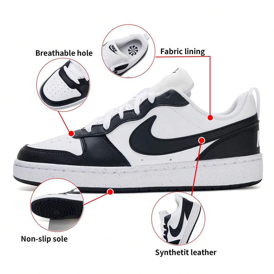 Nike COURT BOROUGH LOW RECRAFT BG (Courte Borough Low Recrawford BG) - Giày trượt ván cổ thấp cổ điển, giày thể thao bền và nhẹ, giày thường ngày, giày trượt ván DV5456-131 - Đen và trắng - Xem 1