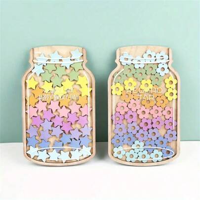 47pcs Reward Jar Set - Cool Teaching AIDS With Star And Flower Stickers, Wooden Tabletop Decor With Stand, Behavior Management Tools, Wooden Star Decor Reward System For Classrooms And Homes