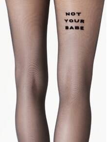 1pc Women's Ultra-Thin Black Gothic English Letter Tights, Skinny Pantyhose Suitable For 40-55kg - Black - View 13