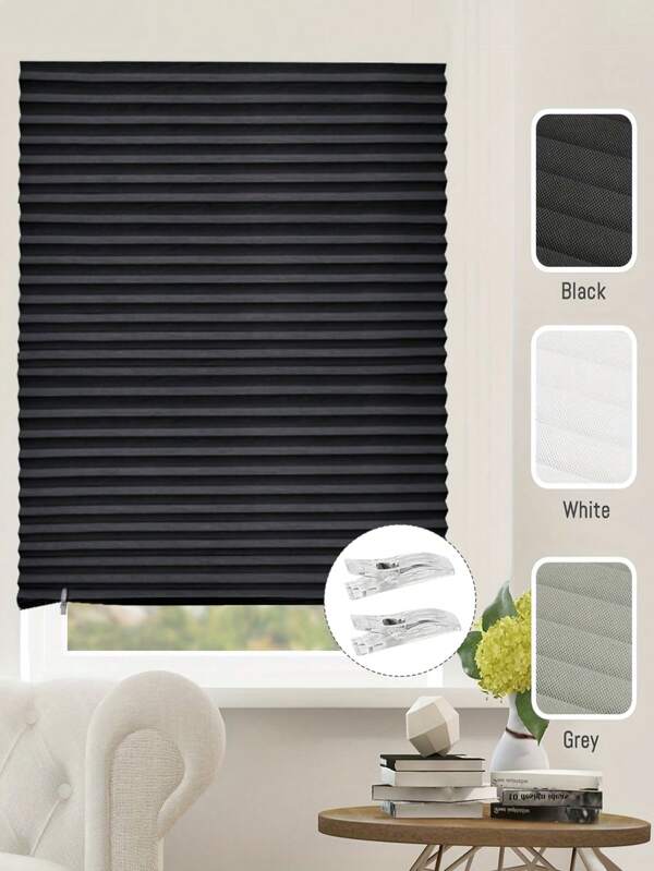 1pc Solid Color Self-Adhesive Pleated Curtain - Cordless Modern Design, No Drilling Required - Can Be Trimmed, Easy Peel And Stick Installation, Protect Bedroom Privacy, Durable Fabric, Suitable For Bedroom, Living Room, Kitchen And Other Room Decor