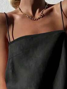 大码女式纯色宽松休闲无袖连衣裙，夏季 - 黑色 - 查看 4