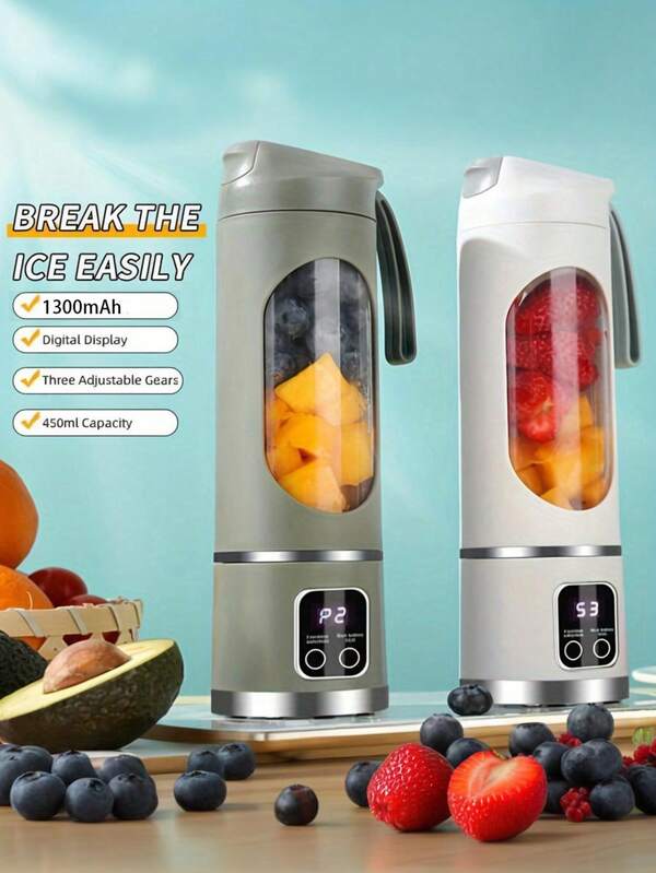 1pc Portable USB Rechargeable 1300mAh Battery Mini Blender & Juicer With 10pcs U-Shaped Covered Transparent Plastic Cups - 3 Modes, Digital Display, Easy To Clean, Perfect For Travel - Enjoy Fresh Juice Anytime, Anywhere, Kitchen, Fruit Store, Fruit Juicing, Party