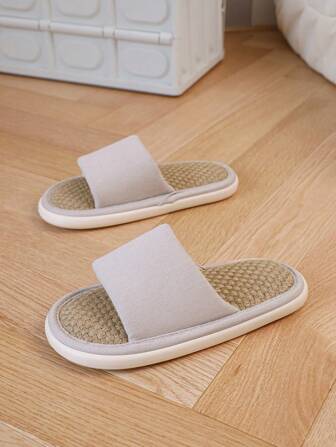 Opvouwbare effen linnen pantoffels met open neus voor heren, 2 cm platte onderkant, casual minimalistische en strakke binnen- en buitenkleding, warme voering voor alle seizoenen.