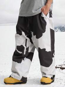 1 pieza Pantalones de esquí para hombre para exteriores en invierno, pantalones de snowboard, pantalones harem, pantalones de esquí holgados para mujer, adecuados para actividades al aire libre para hombres y mujeres, pantalones de esquí lavables a máquina, equipo de esquí, ropa para clima frío, pantalones con estilo deportivo, estructura reforzada, pantalones de esquí funcionales, equipo de nieve duradero, ropa de invierno para conjuntos de esquí de hombre - Blanco y Negro - Ver 1