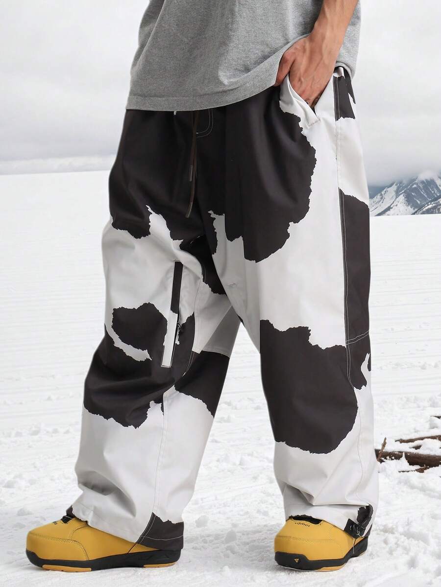 1 pieza Pantalones de esquí para hombre para exteriores en invierno, pantalones de snowboard, pantalones harem, pantalones de esquí holgados para mujer, adecuados para actividades al aire libre para hombres y mujeres, pantalones de esquí lavables a máquina, equipo de esquí, ropa para clima frío, pantalones con estilo deportivo, estructura reforzada, pantalones de esquí funcionales, equipo de nieve duradero, ropa de invierno para conjuntos de esquí de hombre - Blanco y Negro - Ver 1