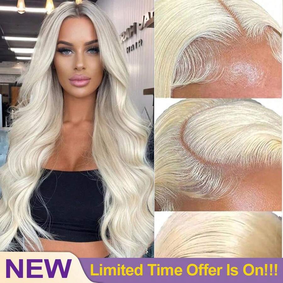 #613 金色波浪假发 蕾丝前假发 13x4 高清透明蕾丝前假发 200% 密度假发 无胶混合真人发假发 预拔婴儿发 混合发假发 巴西发前假发 适合初学者 每日尺寸 - S613 - 查看 1