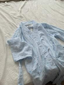 1pc Women's Robe, European & American Style Minimalist Long Sleeve Sleepwear, Sweet & Cute Pink Bear Print Lightweight Solid Color Pajamas, Spring/Autumn