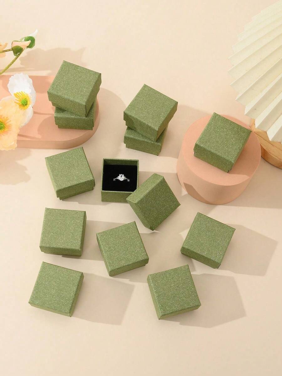 12pcs Necklace Earring Ring Bracelet Paper Gift Box Set, Ribbon Packaging Box, Wedding Decoration, Cheapest Supply For Small Business, Packaging Box, Wedding Decor, Wedding, Gift Box, Wedding Supplies - Green - View 1