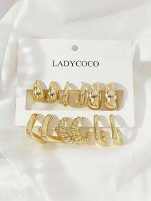 LADYCOCO 6 pares de pendientes elegantes con forma de lágrima, adecuados para el uso diario de las mujeres, citas, fiestas, accesorios de joyería de color dorado - Traje dorado T - Ver 5