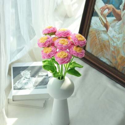 1/3/6/10 Pcs Handmade Crochet Peony Flower Bouquet, Decorative Flowers, Artificial Flowers, Yarn Flowers. Home Decor For Dining Room, Living Room, Bedroom, Wedding, Party. Gift For Her, Mother, Teacher, Creative Present. Suitable For Spring/Summer Decor, New Year, Valentine's Day, Birthday, Easter Decoration Or Gift