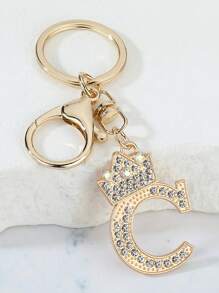 1 件休闲街头风格英文字母钥匙扣，带 26 个水钻字母，闪亮字母装饰钥匙扣，优雅的手提包、背包饰品，完美的礼物汽车配件可爱哥特 Y2k