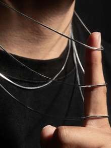 1 件简约银色方形蛇骨链项链，男女通用时尚链式项链，DIY 项链，钛钢材质，时尚精致链式项链 - 銀色 - 查看 4