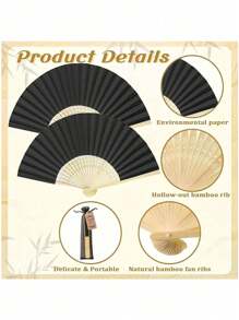 3/15/30pcs/Set Black Wood Folding Fan With Gift Bag Thank You Card Set, Thank You Cards, Bridal Bamboo Handheld Folding Fan, Single Party Wedding Bride Shower Decorations, Bridesmaid Bamboo Handheld Folding Fans, Single Party Photo Props,Bridesmaids Gifts And Wedding Decorations, Perfect Wedding Gifts, Wedding Decoration, Very Suitable For Parties And Events, Perfect Summer Accessories, Women's Folding Fan - Black - View 3