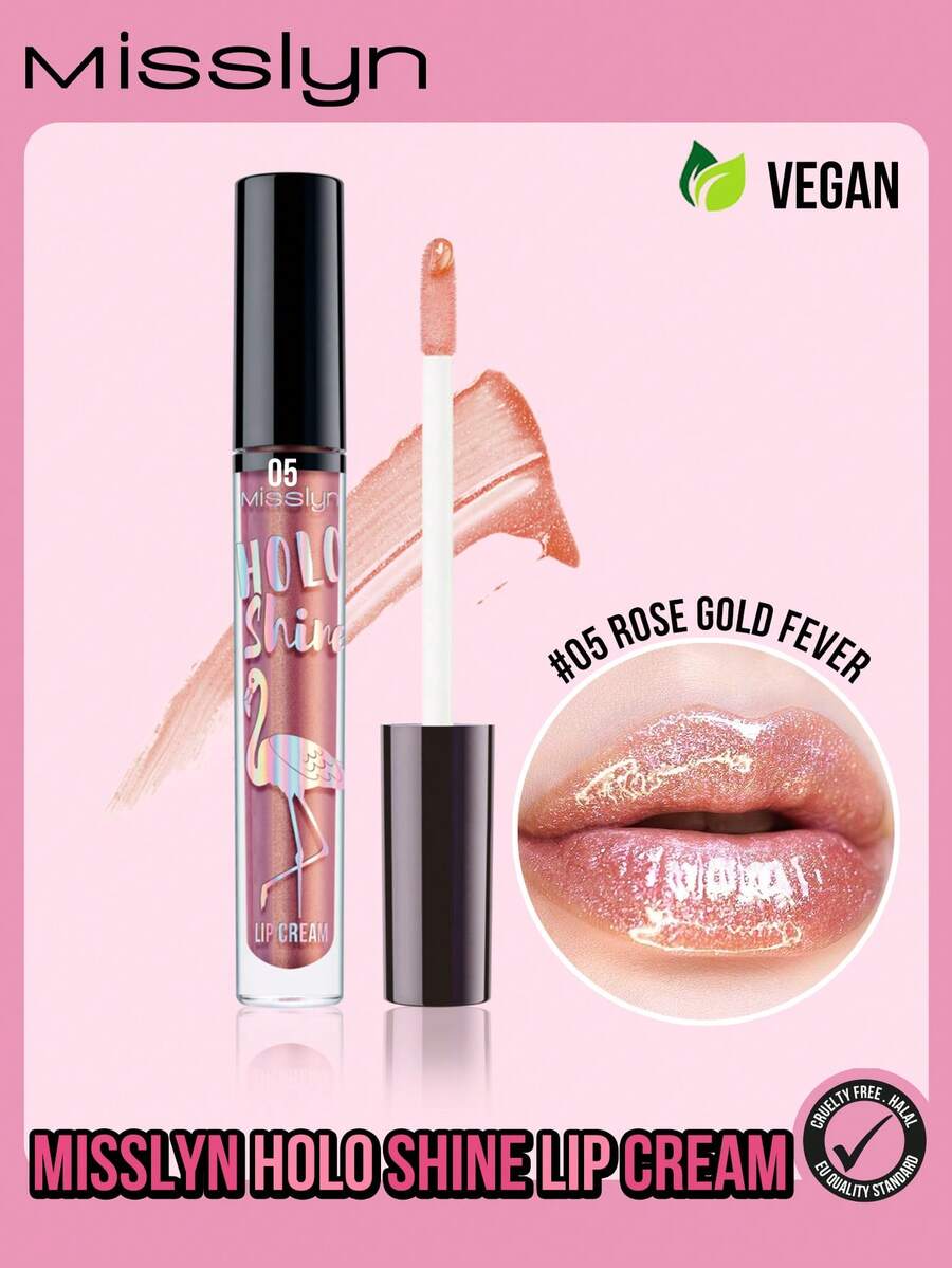 MISSLYN-HOLO SHINE Lip Gloss, Long-Lasting Shimmer, Sparkling Diamond Luster, Branded Makeup, Face Painting Cosmetics, Suitable For Women And Girls, Perfect For Winter, Y2K Style, Fashion , Suitable For Birthday, Valentine's Day, Party, New Year And Other Occasions, Best Gift Choice, Vegan And Cruelty-Free - 05 SỐT VÀNG HỒNG - Xem 1