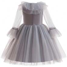 万圣节狂欢节女孩小丑服装，包括裙子和手套 - 灰色 - 查看 3