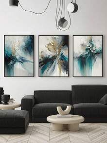 3pcs Elegant Turquoise And Gold Abstract Canvas Wall Art Prints , Modern Wall Decor, Indoor Wall Decor Modern Abstract Art Waterproof Canvas, Living Room Wall Decor, Wall Arts, Art Prints, Posters, For Living Rooms, Bedrooms, Offices, And Dorm Rooms, Indoor/Outdoor Use, Optional Frame