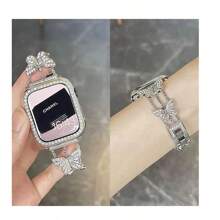 1 Stück Damen Uhrenarmband Mode Metall Kristall Schmetterling Armband für 38mm 40mm 41mm 42mm 44mm 45mm 46mm 49mm Luxus Silber Edelstahl Uhrenarmband kompatibel mit Apple Watch Series 10 Ultra 9 8 7 SE 6 5 4 3 2 1, Mode Apple Watch Armbänder