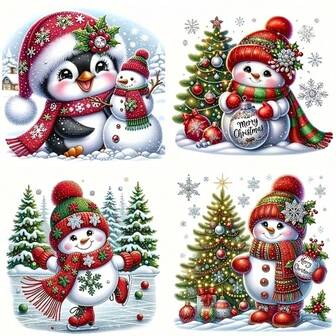 1/2/3 piezas Pegatinas de transferencia de calor con diseño de muñeco de nieve navideño, de plástico duradero, adecuadas para personalizar camisetas, vaqueros, sudaderas, bolsas, almohadas (colores surtidos), manualidades navideñas, decoración duradera, adorno de ropa, decoración de fiesta