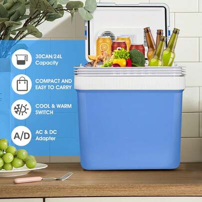  Advwin Mini Fridge Electric Cooler And Warmer For Car- 12V DC 24L Car Refrigerator With Automatic Locking Handle, Portable Car Fridge For Travel And Camping