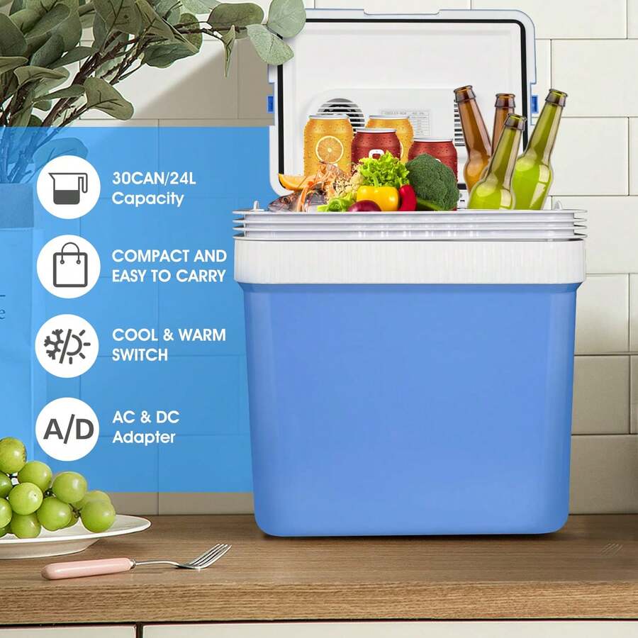 Advwin Mini Fridge Electric Cooler And Warmer For Car- 12V DC 24L Car Refrigerator With Automatic Locking Handle, Portable Car Fridge For Travel And Camping