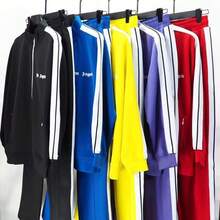 Side Stripe Sports Suit Couple Wear Sweatshirt Jacket Casual Pants - 淺藍色 - 查看 2