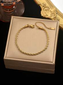 Chiếc vòng tay thời trang tối giản cá nhân hóa bằng thép không gỉ mạ vàng 18K này, kết hợp với những hạt vàng nhỏ và dây xích, thể hiện phong cách Pháp thanh lịch, phù hợp cho phụ nữ đeo trong các bữa tiệc, hẹn hò và công sở. - Vàng - Xem 10