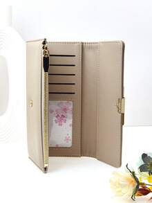 新款女士 PU 柔软长款钱包 时尚休闲大容量多功能手拿包卡包证件包携带方便适合作为节日礼物女士钱包钱包钱夹秋季 - 杏色 - 查看 6