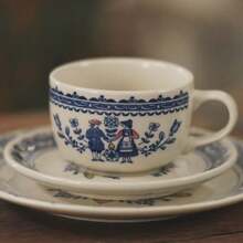 Vintage Ceramic Mug, French Afternoon Tea Cup, Latte Art Cup, Underglaze Painting Ceramic, New Summer Design