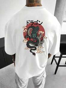 Japanese Dragon T-Shirt Plus Size 100% Cotton Oversized Shirt Casual Streetwear Blouse Oversize T-Shirt - 黑色 - 查看 4