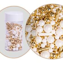 75g/2.6oz Faux Golden Sugar Beads, Baking Cake Decorations, Assorted Shapes & Sizes, Suitable For Cakes, Candies, Cupcakes, Ice Creams, Cookies, Suitable For Festive Celebrations, Birthday Party Cakes,Christma,Back To School