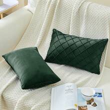 1pc Solid Color Cushion Cover Without Filler, Modern Dark Green Decorative Square Cushion Cover For Sofa - Dark Green - View 7