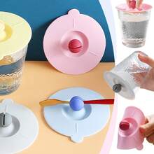 4/1pc High-Quality Cup Lids With Spoon Clip, Round Silicone Cup Lid, Tea Cup Lid, Water Cup Lid, Mug Lid, Dust-Proof And Leak-Proof Seal, Keeps Drinks Fresh