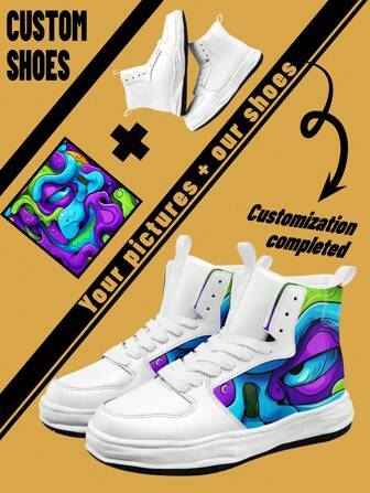 Custom High-Top Boots, Faux Leather Upper, Personalized Design, Upload Your Picture, Soft And Comfortable, Street Style, Stylish Customized Gift For Mom/Dad/Her/Him/Girlfriend/Boyfriend/Wife/Husband/Friend