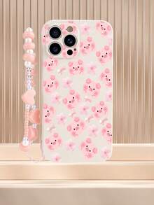 1 件白色 TPU 卡通猪蝴蝶结印花防震全覆盖手机壳和 1 件粉色心形串珠腕带，兼容 Apple/Android///OPPO 手机 - 彩色 - 查看 2