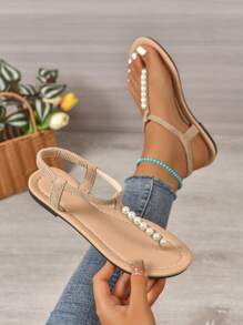 新款春夏时尚女士系带拖鞋，时尚休闲罗马风格一脚蹬凉鞋，黑色、米色、棕色休闲平底拖鞋，纯色厚织舒适沙滩凉鞋，博主推荐厚底凉鞋，夏季沙滩鞋，优雅搭扣低跟圆头拖鞋，防臭防滑简约户外拖鞋，百搭平底一脚蹬女士平底凉鞋 - 卡其色 - 查看 7