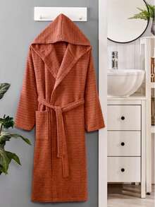 带口袋的海洋棉连帽浴袍 – 尺码 S/M (61x116 厘米) 和 L/XL (67x199 厘米) 100% 纯棉毛巾 – 土耳其制造 - 橘色 - 查看 2