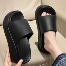 Women's Solid Color Simple Thick-Soled Fashionable Slippers, Cool Hawaiian Resort Beach, Women's High Heel Thick-Soled Fashionable Sandals, Women's Simple Thick-Soled Casual Slippers, Fashionable Thick-Soled Sandals, Slippers Suitable For Outdoor High Heels With Thick Soles - Black - View 2